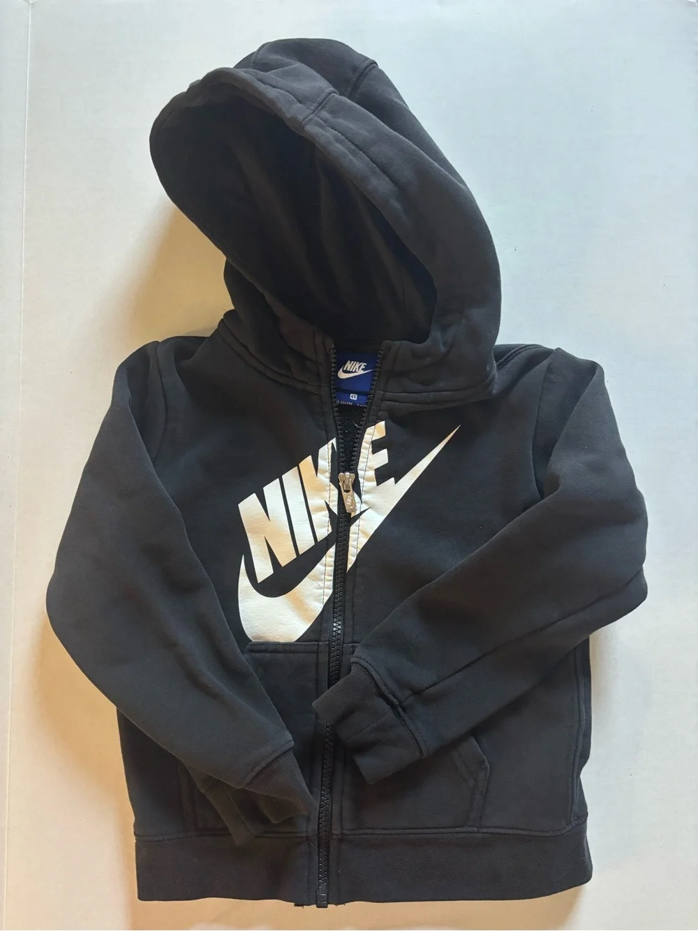 Nike Black Kids Full-Zip Hoodie with White Swoosh Logo